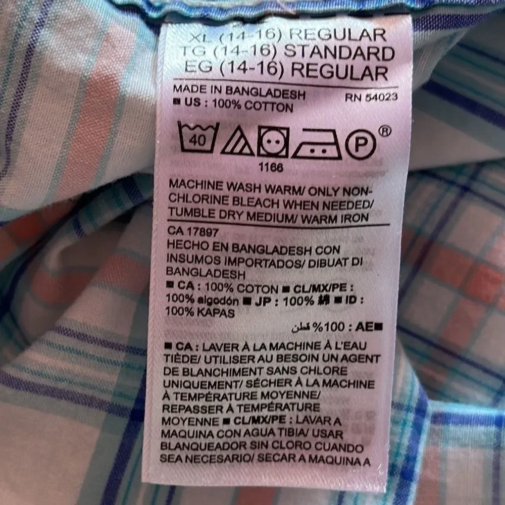 Old Navy Boys XL Plaid Shirt – Blue and White – Button Down Size 14-16